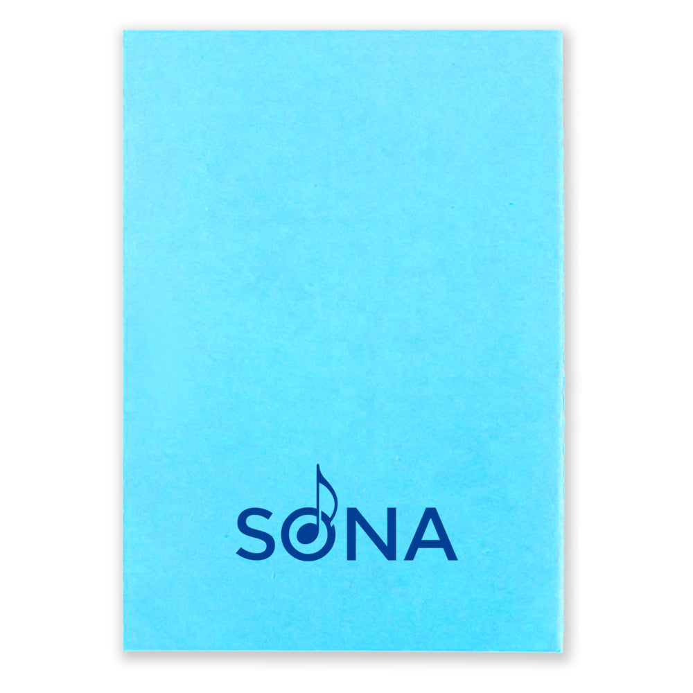 A lightblue notebook that says SONA on the bottom