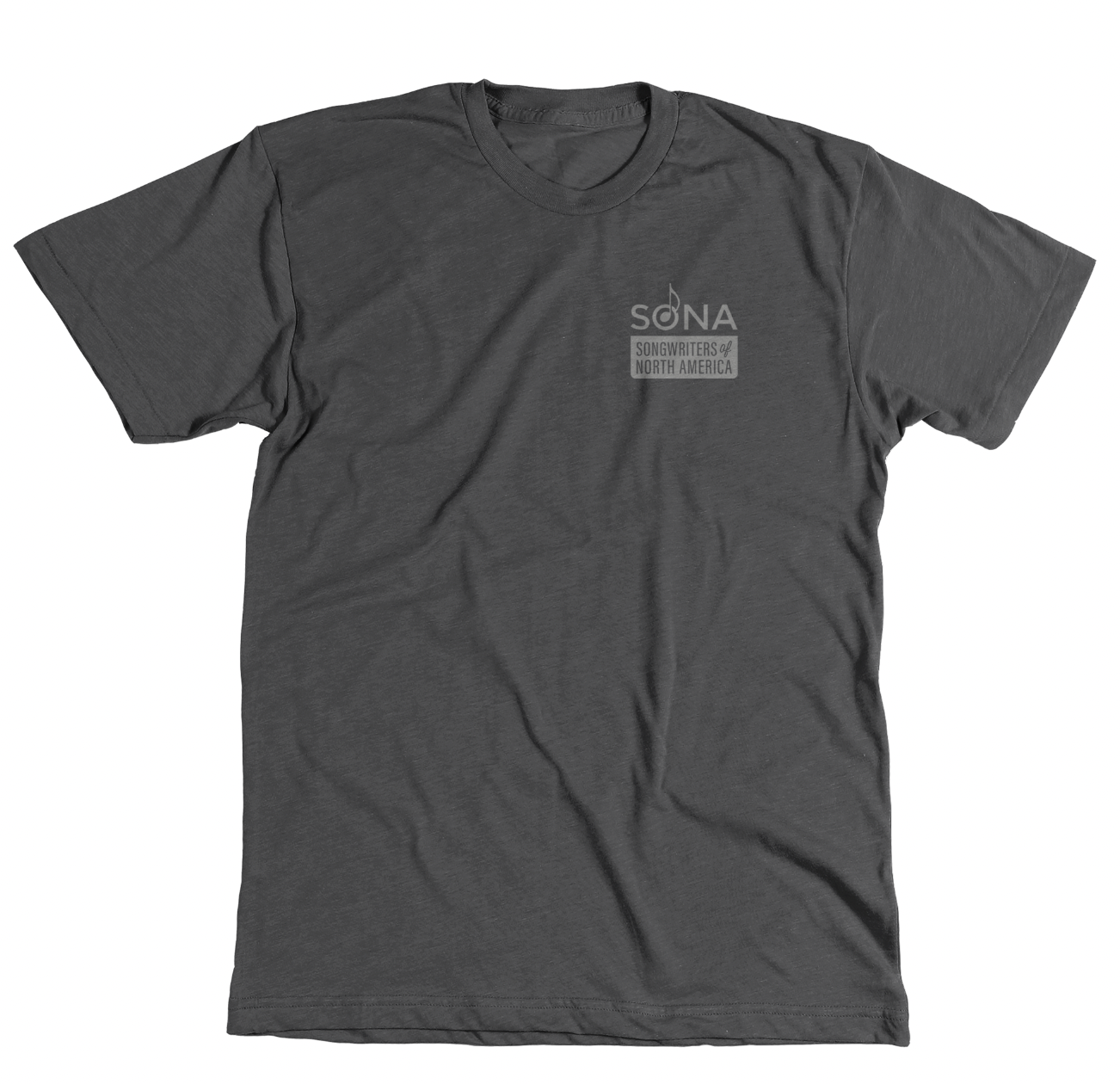 A charcoal t-shirt that says SONA Songwriters of North America in small letters over the left breast