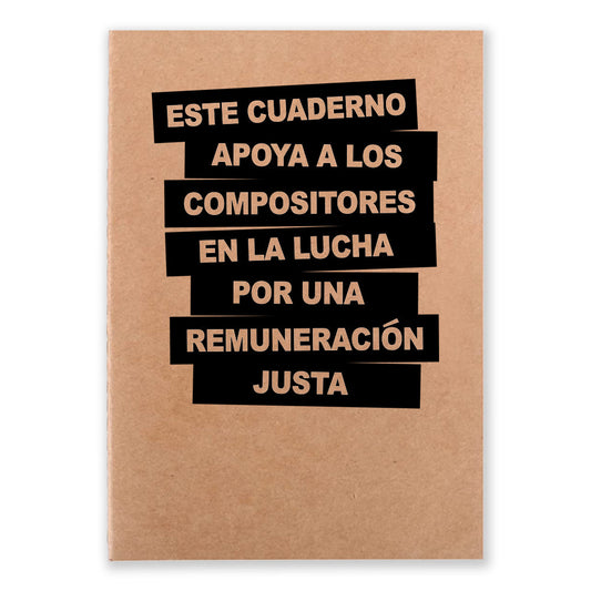One beige notebook that says "Este Cuaderno Apoya A Los Compistores En La Lucha Por Una Remuneracion Justa" on the front