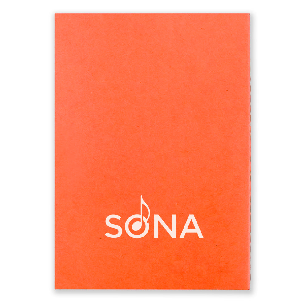An orange notebook that says SONA at the bottom