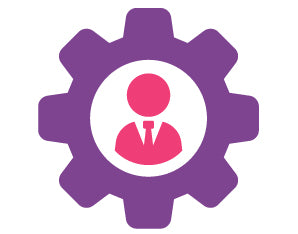 Icon of a cog with a pink person in the middle