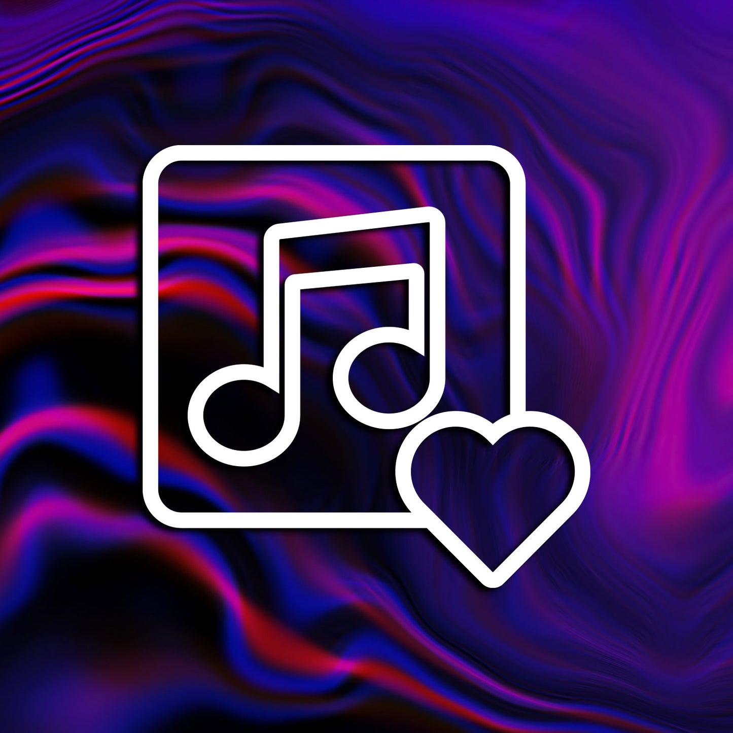 A Musical note logo inside a white square with a white heart in the lower right corner