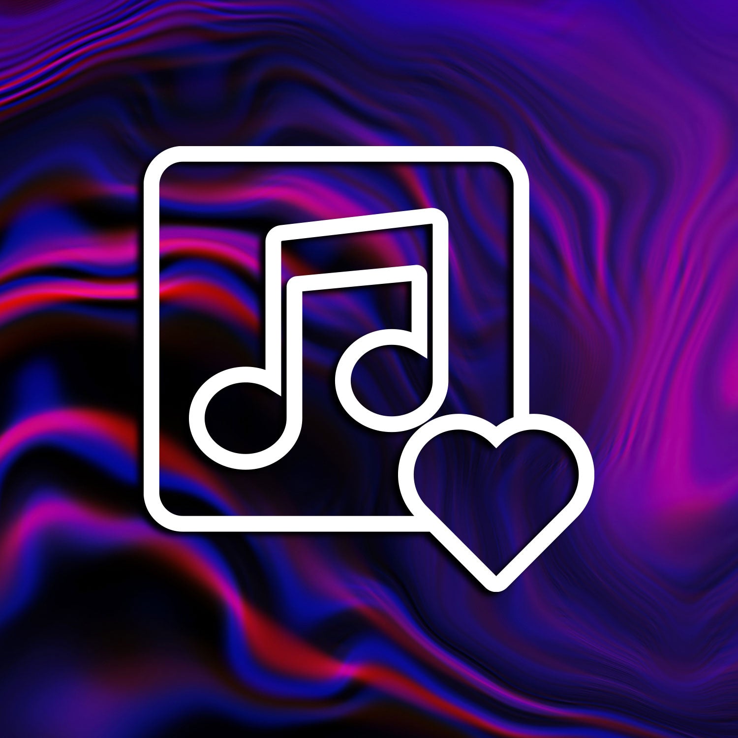 A Musical note logo inside a white square with a white heart in the lower right corner