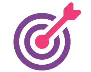 Icon of a purple target with a pink arrow hitting the center
